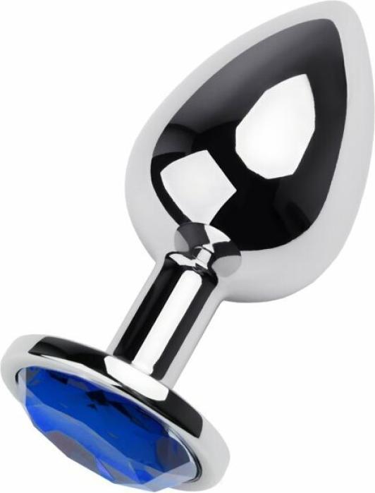 Actual product image Toyfa Silberner Analplug Metall mit blauem, rundem Stein