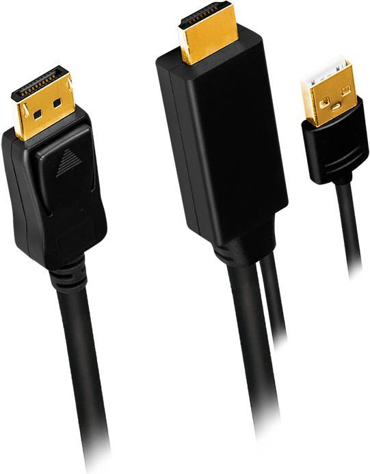 Actual product image LogiLink CH0091 HDMI cable A/M + USB-A/M to DP/M, UHD 4K/30 Hz, bw, 2 m (2 m, HDMI)