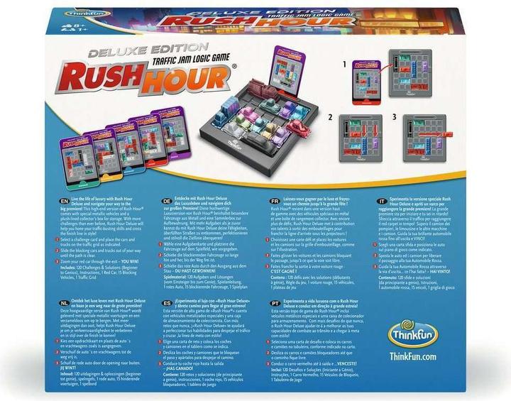 Produktbild Ravensburger ThinkFun 76617 - Rush Hour - Das bekannte Stau-Spiel in der Deluxe Edition mit Fahrzeugen in (Deutsch, Französisch, Niederländisch, Englisch, Spanisch, Portugiesisch, Italienisch)