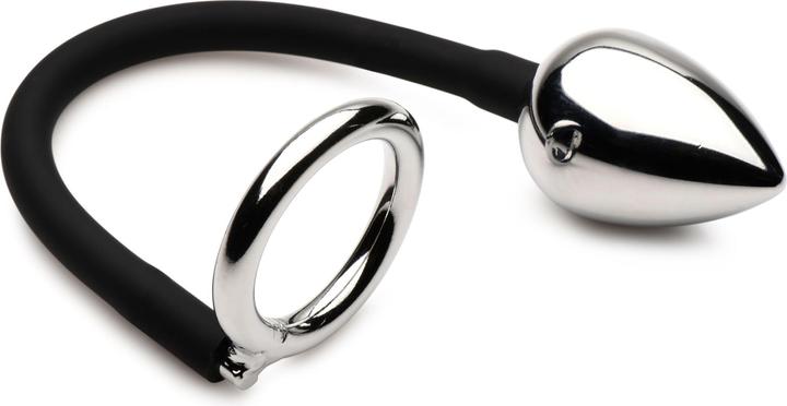 Master Series XR Brands Tug + Plug Penis und Hodenring mit Analplug Schwarz & Silber (5 cm)