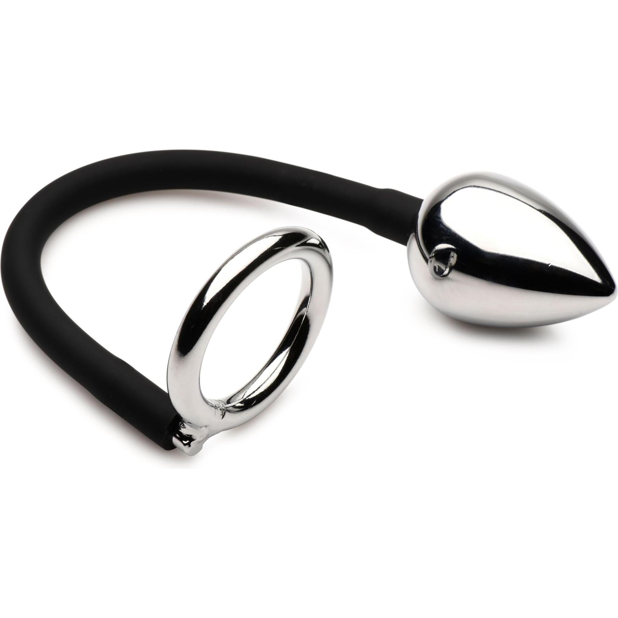Master Series XR Brands Tug + Plug Penis und Hodenring mit Analplug Schwarz  & Silber