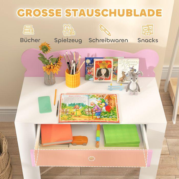 Produktbild Swisshandel24 Schreibtisch-Set für Kinder, Bärenform, Schublade, zum Schreiben und Basteln, 3-8 Jahre, Rosa (80 x 41 x 74.50 cm)