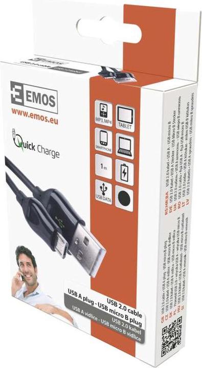 Actual product image Emos Cable USB USB-A - microUSB 1 m Black (SM7004B) (1 m, USB 2.0, 10 W)