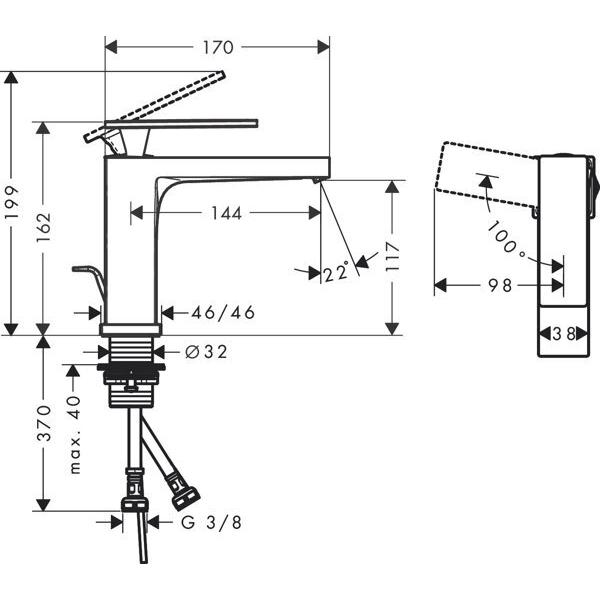 Thumbnail - hansgrohe, Badarmatur, Tecturis E Einhebel-Waschtischmischer 110, Ausladung 144mm, Zugstangen-Ablaufgarnitur, Coo