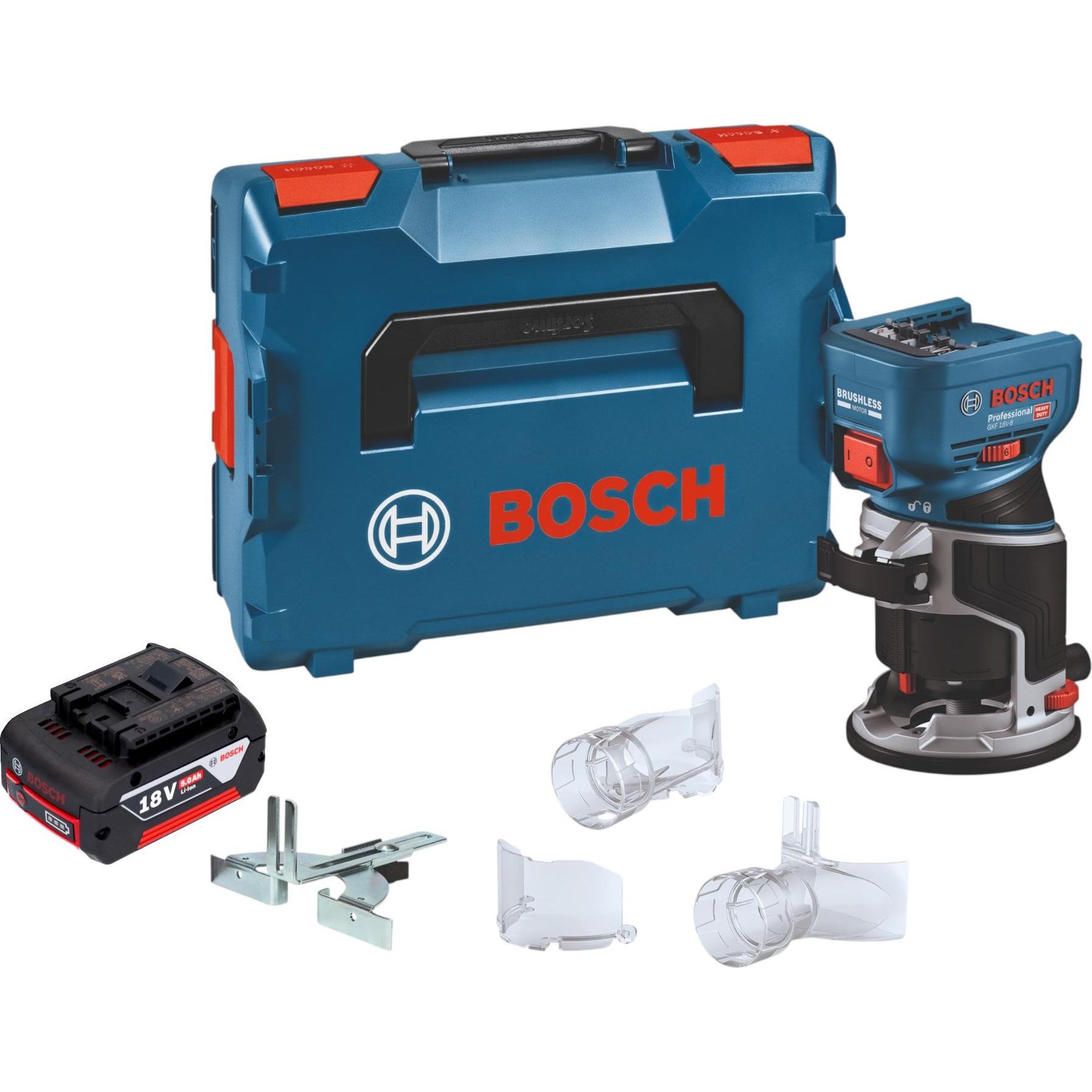 Bosch Professional, Fresa, Bosch GKF 18V-8 Professional Akku Kantenfräse 18 V 8,0 mm Brushless + 1x Akku 5,0 Ah + L-Boxx -