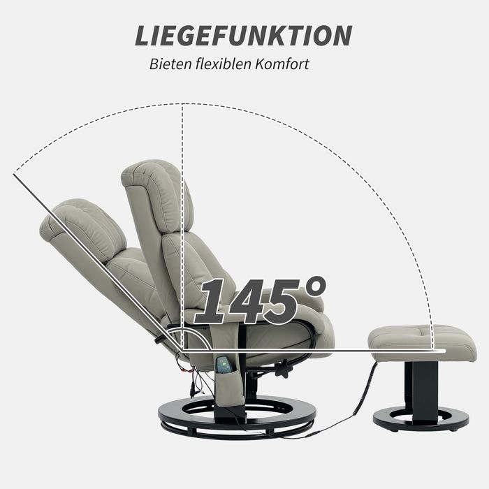 Produktbild Swisshandel24 Relaxsessel mit Fusshocker, Massagesessel mit Liegefunktion Fernbedienung Grau