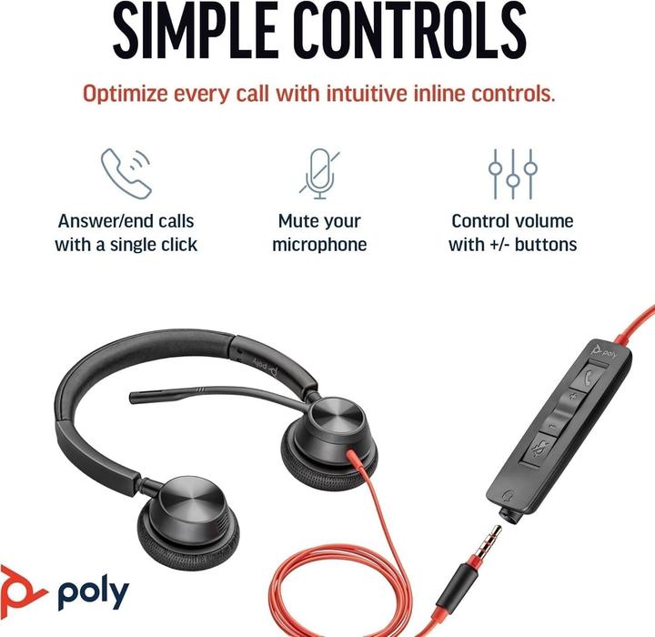 Produktbild HP Poly Blackwire 3325 BW3325 USBC USB CA Adapter ECOMM (Kabelgebunden, USB-C, Microsoft Teams, Zoom)