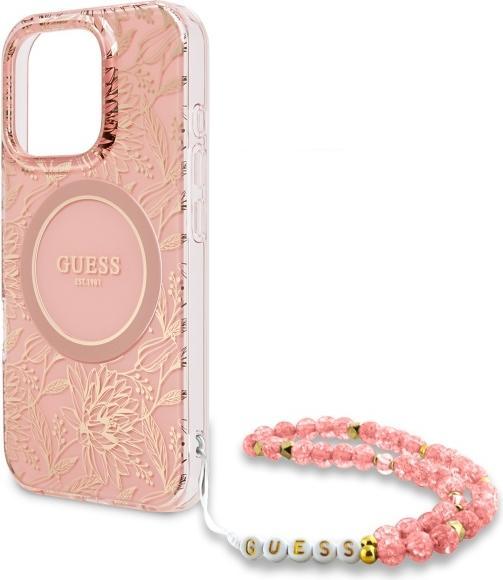 Productafbeelding Guess Bloemen met parelband hoesje voor Apple iPhone 16 Pro - roze (Apple iPhone 16 Pro)