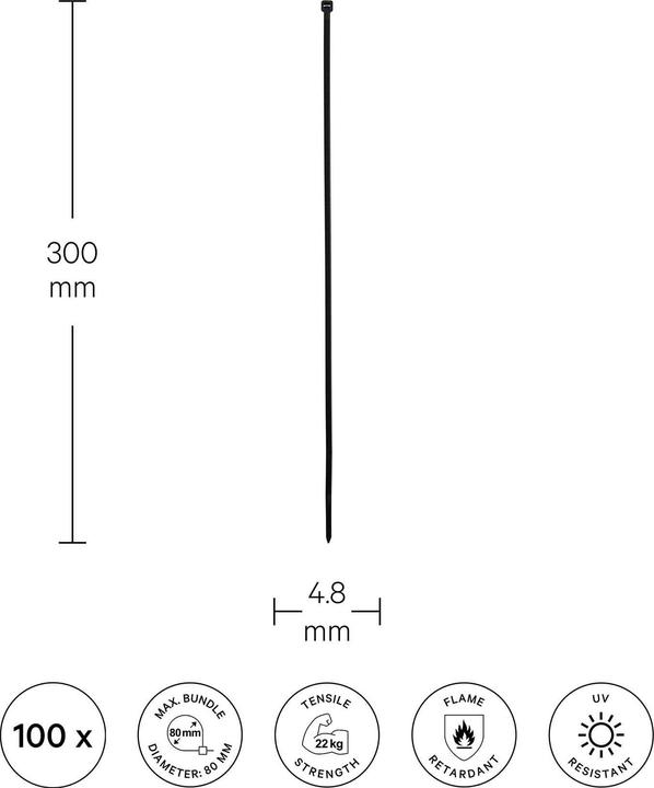Actual product image Deltalabs Kabelbinder (Plastic cable ties, 300 mm, 100 pcs.)