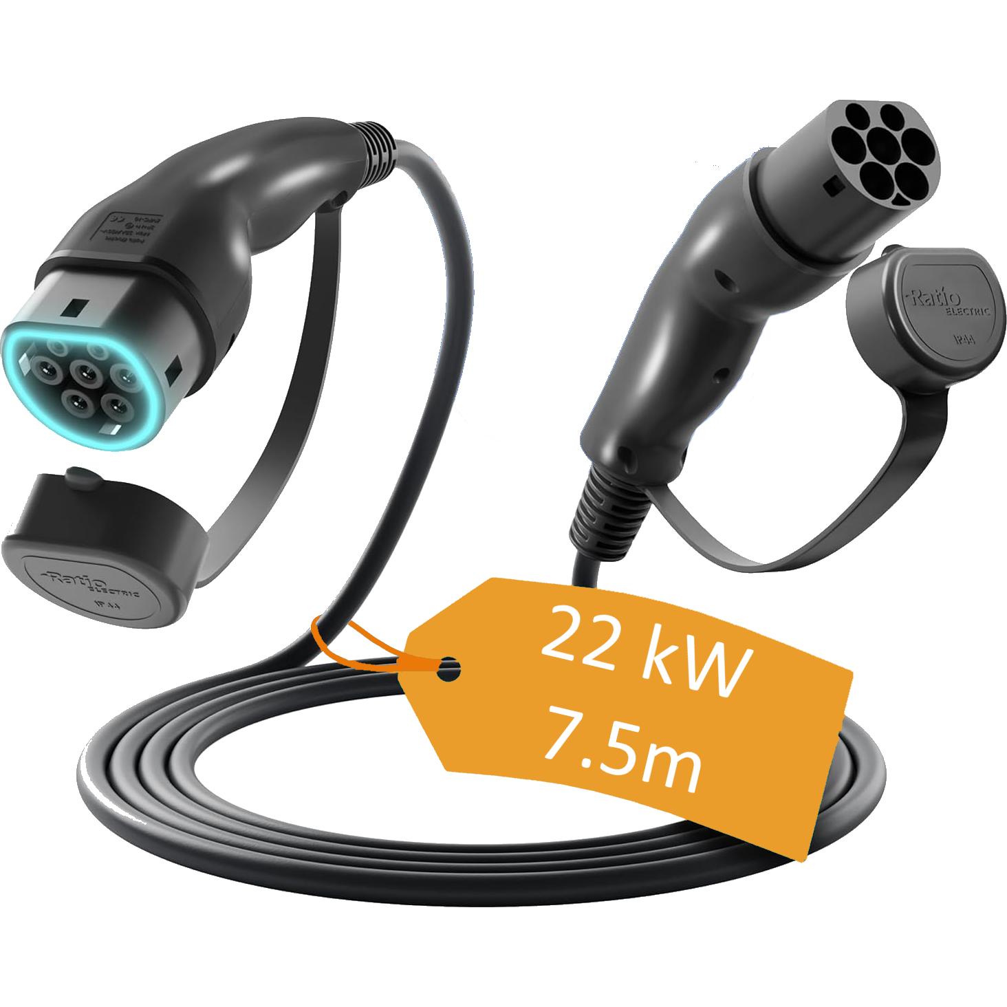 Thumbnail - Ratio Electric, Elektroauto Ladekabel, Electric Laadkabel T2-T2 3x32A 7,5m (Typ 2, 22 kW, 32 A, 7.50 m)