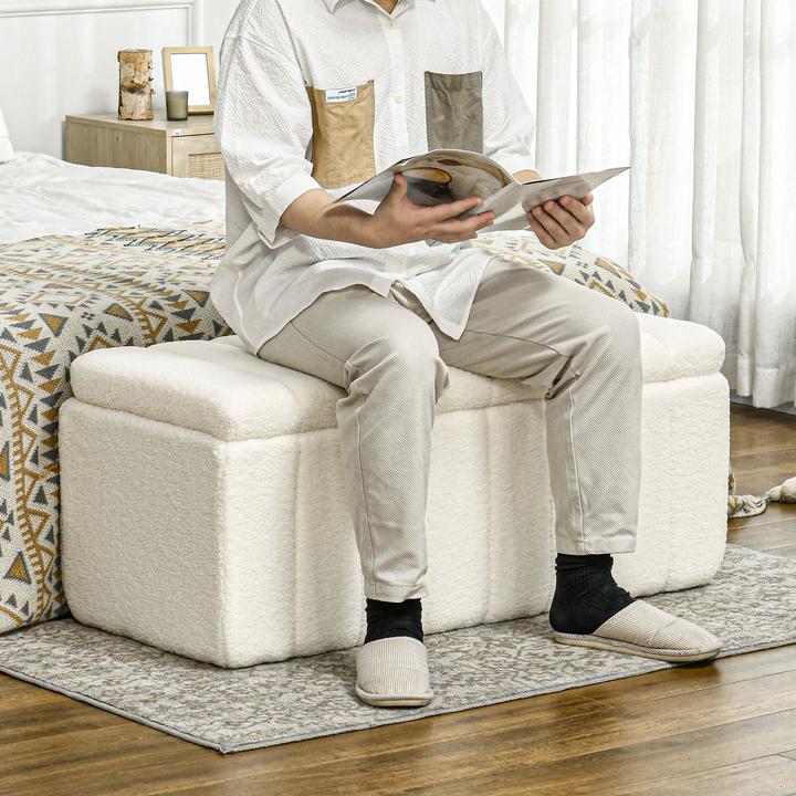 Image du produit Homcom Sitztruhe Polyester, Eukalyptusholz Cremeweiss (45 cm)