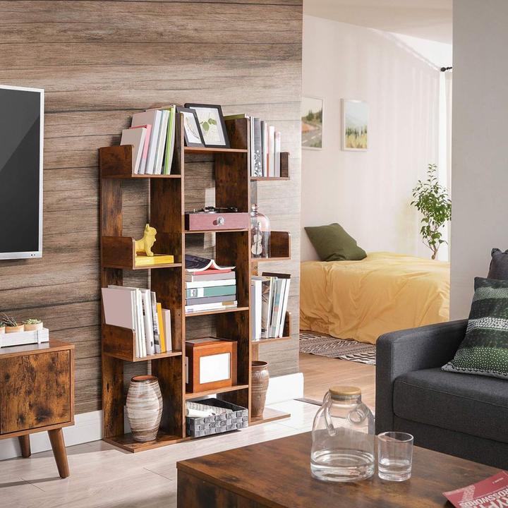 Immagine prodotto Songmics Libreria con 13 ripiani Pannello di particelle, Marrone rustico (86 x 25 x 140 cm)