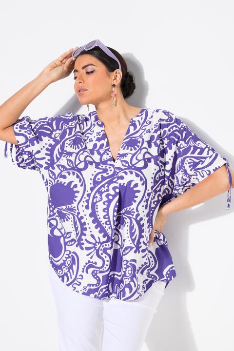 Produktbild Ulla Popken Bluse, Paisley, V-Ausschnitt, Zierfalte, Halbarm (54)