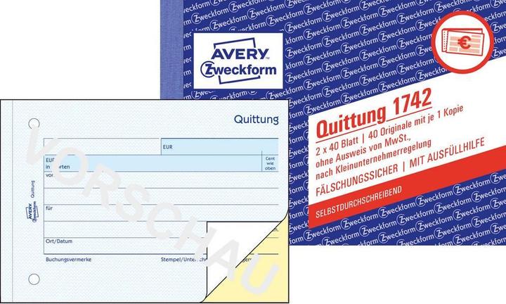 Avery reçu petit entrepreneur hors TVA, A6 transversal (40 x)