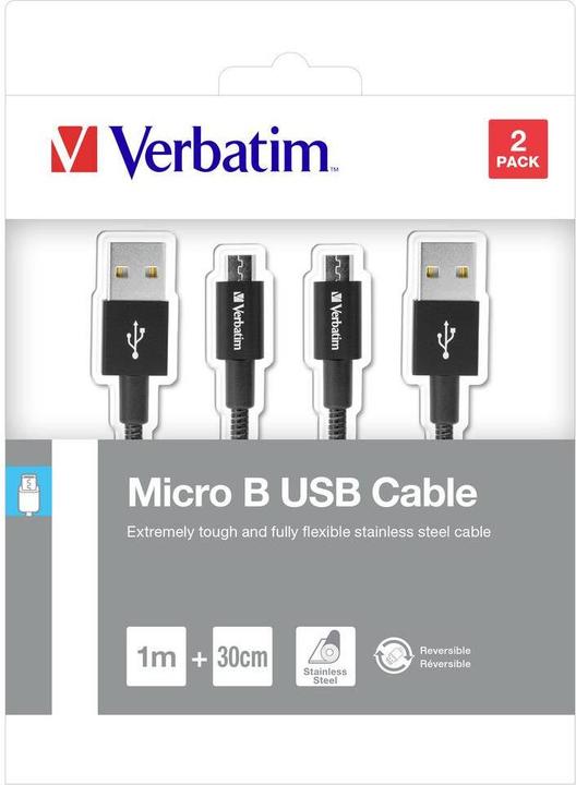 Produktbild Verbatim Micro USB Cable Sync & Charge 100cm black + 30 cm black (1 m, USB 2.0)