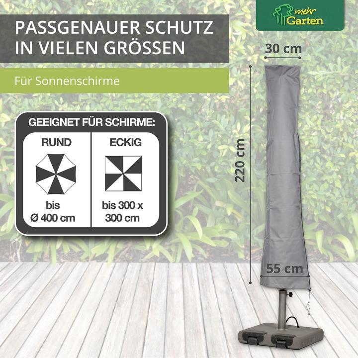Image du produit Mehr Garten Housse de protection pour parasols | 295 cm x 45 / 65 cm | convient pour parasol jusqu’à Ø 500 cm| p