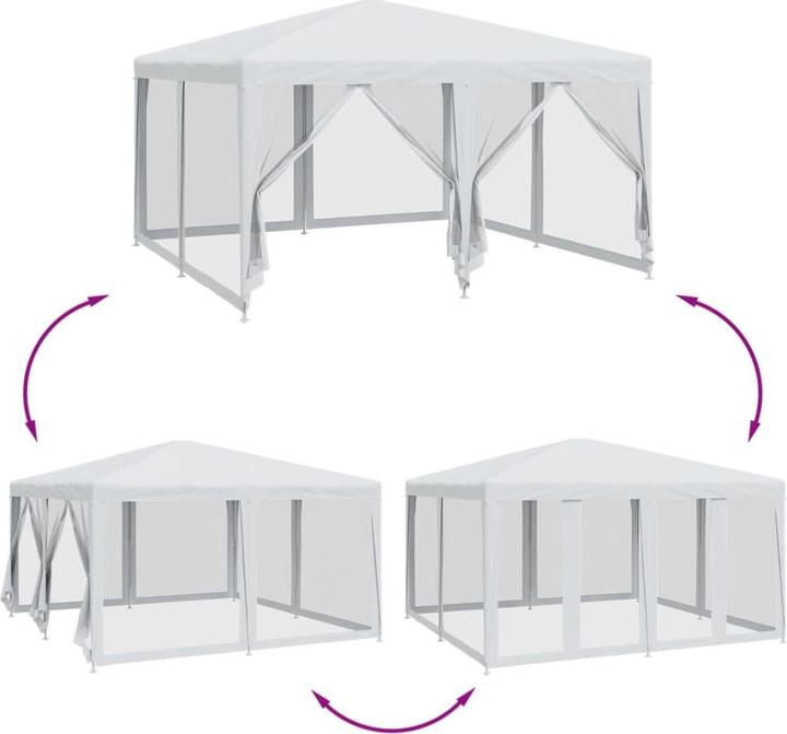 Image du produit VidaXL Partyzelt Pavillon Festzelt mit 8 Mesh-Seitenteilen Weiss 4x4m HDPE (400 cm, 400 cm)