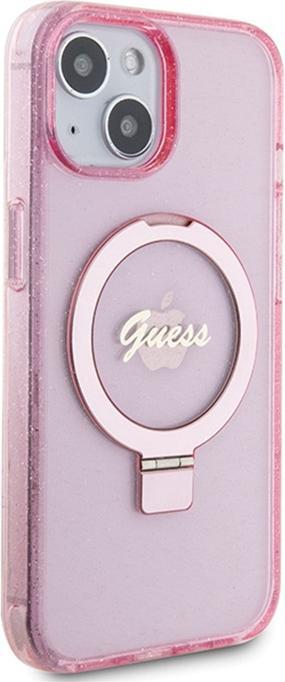 Produktbild Guess GUHMP15SHRSGSP iPhone 15 6.1" różowy/pink hardcase Ring Stand Script Glitter MagSafe (Apple iPhone 15)