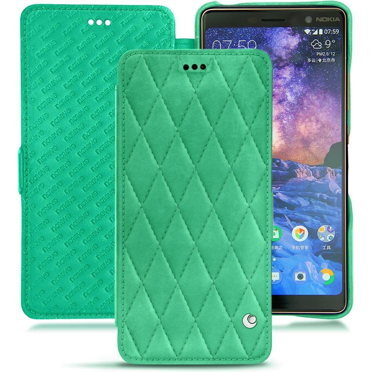 Noreve Lederschutzhülle horizontal (Nokia 7 Plus), Smartphone Hülle, Grün
