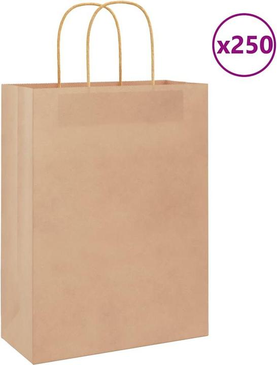Produktbild VidaXL Kraftpapiertüten 250 Stk. mit Henkel Braun 26x12x35 cm Papiertüte (Geschenktüte, 250 x)