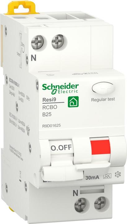 Produktbild Schneider Electric R9D01625 Resi9 1P+N 25A B-Char. 30mA Typ A 6kA FI/LS-Schalter