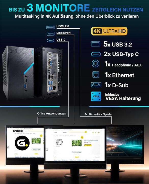 Produktbild Greed Nano Mini PC mit Intel Celeron Prozessor (512 GB, 8 GB, Intel Celeron G5905)