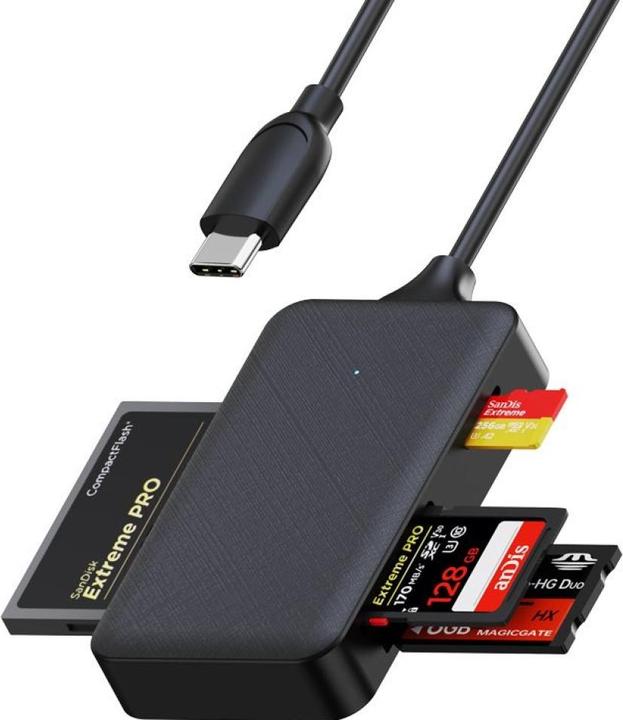 Actual product image PowerGuard Quad 4-in-1 USB-C Cardreader CompactFlash SD MicroSD MS (USB 2.0, USB 3.1)