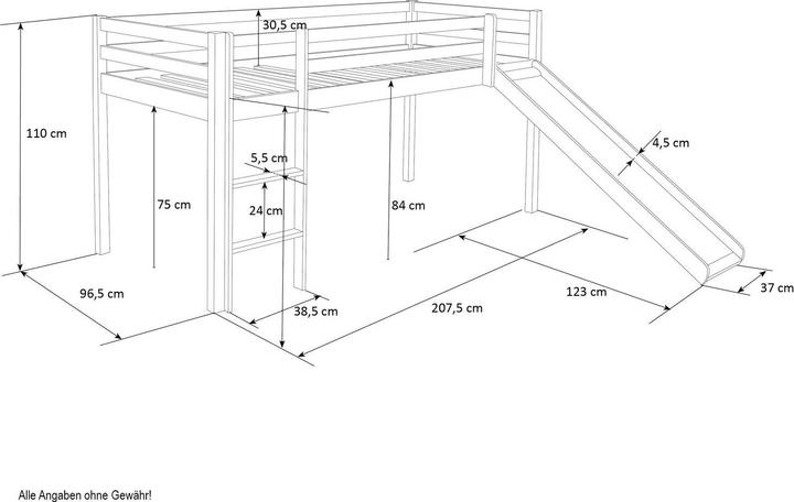 Immagine prodotto Homestyle4u Letto a soppalco Letto da gioco Letto per bambini con rete a doghe, materasso, scala e scivolo (90 x 200 cm)