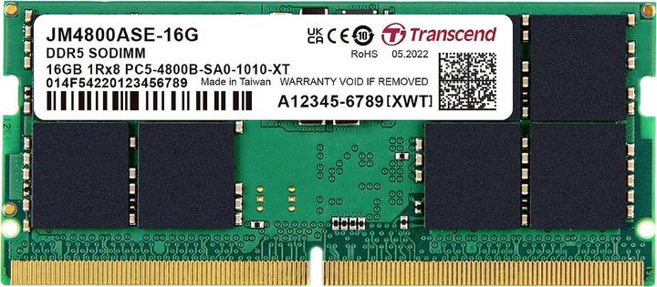 Produktbild Transcend 16GB JM DDR5 4800 SO-DIMM 1RX8 (1 x 16GB, 4800 MHz, DDR5-RAM, SO-DIMM)