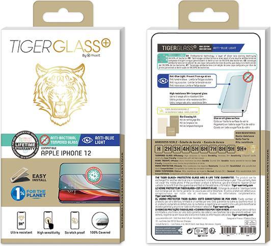 Actual product image Muvit Tiger Glass Plus Verre Anti Lum Bleue Anti Bact Iphone 12 Mini (1 pcs., Apple iPhone 12 mini)