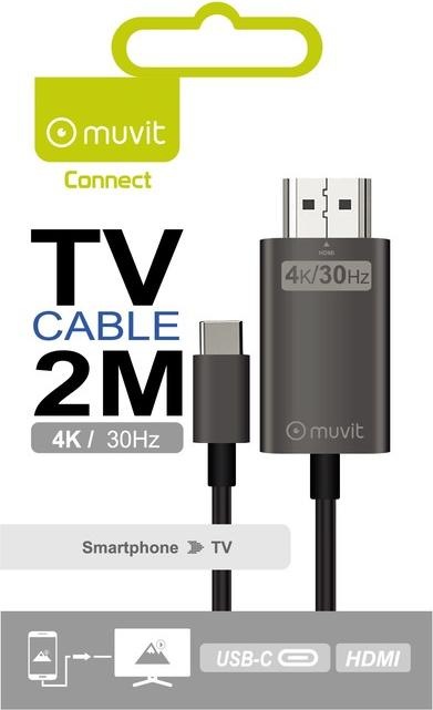 Produktbild Muvit Connect Cable Type C M Vers HDMI M 2m Noir (2 m, HDMI)