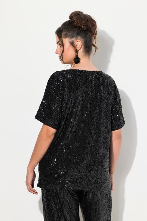 Produktbild Ulla Popken Pailletten-Shirt, Oversized, V-Ausschnitt, Halbarm (46, 48)