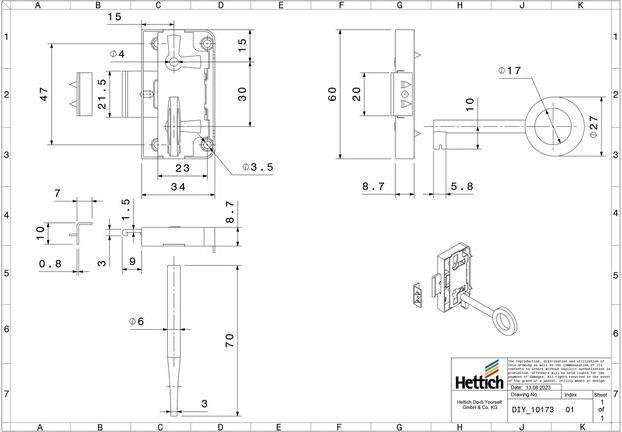Immagine prodotto Hettich Aufschraubschloss Dornma 15mm, vernickelt