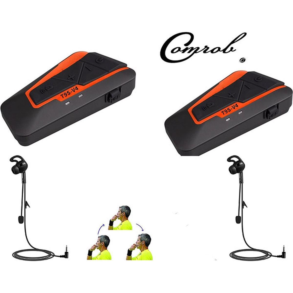 Comrob 2 stuks Scheidsrechter / Fiets / Boot intercom communicatie headset max 1500 meter (1.50 km), Walkie-talkie, Nero