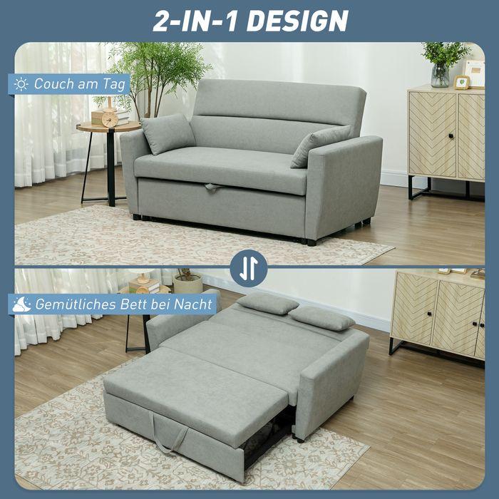 Immagine prodotto Swisshandel24 Schlafsofa, 2-Sitzer Sofa mit Schlaffunktion, Verstellbare Rückenlehne, Hellgrau (2 posti)