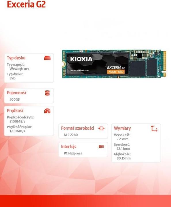 Produktbild Kioxia Exceria G2 (500 GB, M.2 2280)