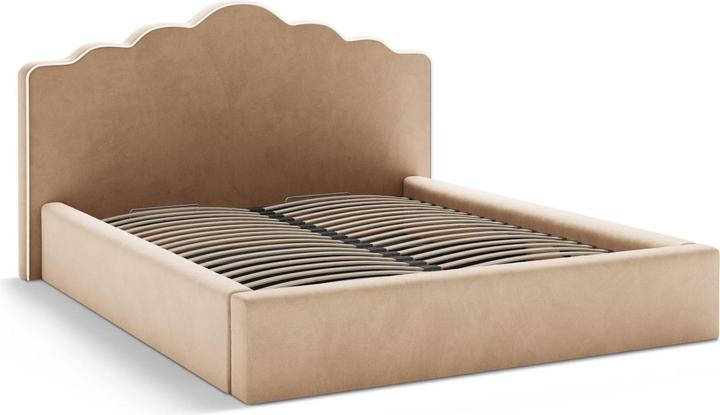 Actual product image Micadoni Velvet Storage Bed With Headboard, "Dream", Ivory and Almond Beige, 222x220x122 Made in Europe (180 x 200 cm)