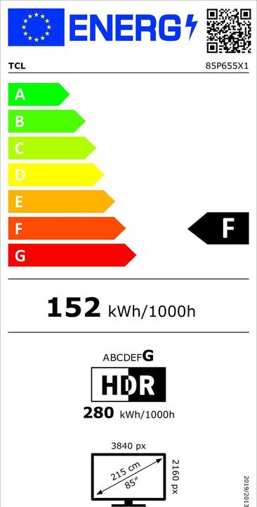 Energie-Label TCL 85P655 (85", S85D, LED, 4K, 2024)