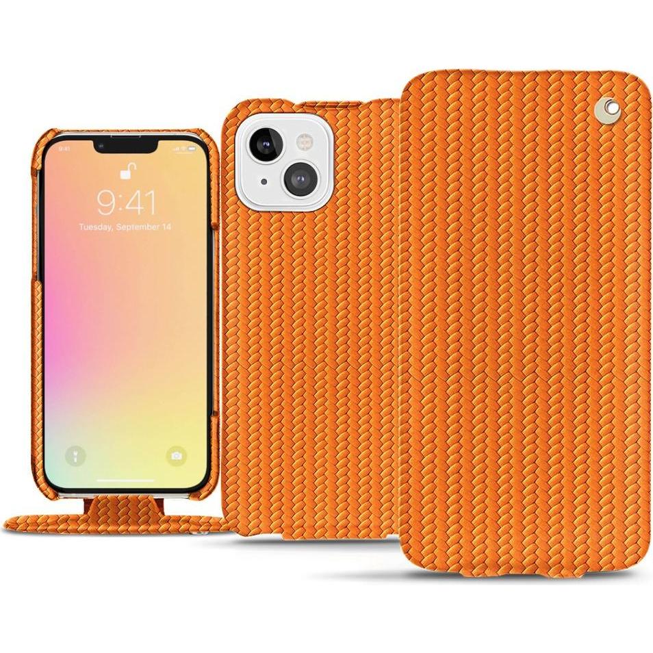 Noreve Lederschutzhülle vertikal (Apple iPhone 13 mini), Smartphone Hülle, Orange