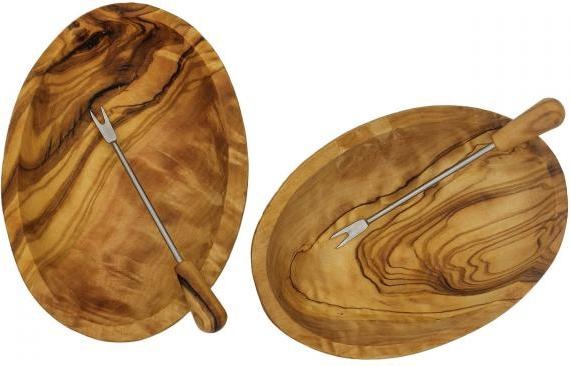 Produktbild Natura Punto Olivenholz-Set, 1 Schneidebrett 25cm, 2 ovale Schalen 10cm, 2 Gabeln