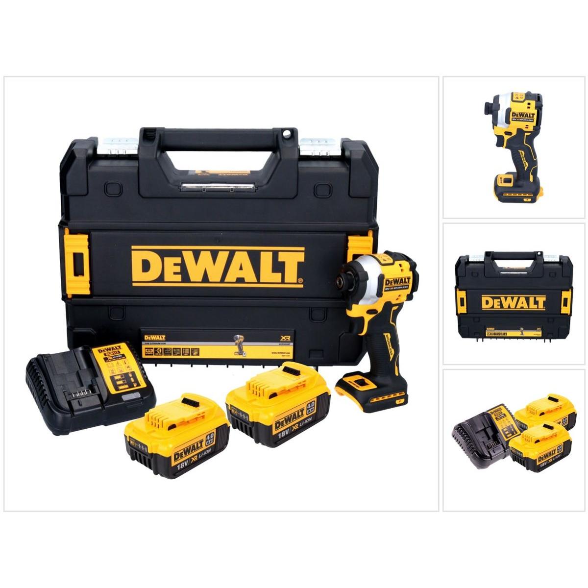 DeWalt, Bohrmaschine + Akkuschrauber, DCF 850 M2 Akku Schlagschrauber 18 V 205 Nm 1/4" Brushless + 2x Akku 4,0 Ah + Lade...