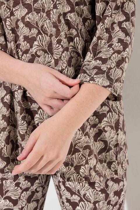 Actual product image Ulla Popken Eco Cotton Leaf Print 3/4 Sleeve Tee (50, 52)