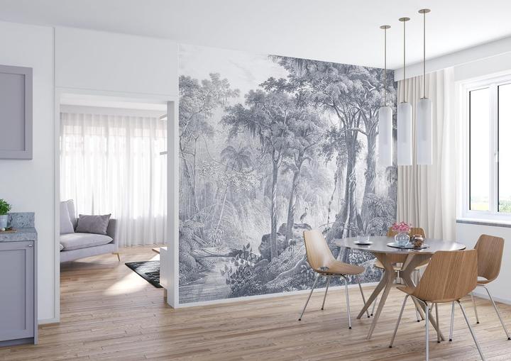 Productafbeelding Rasch Bosfotobehang in wit en blauw-grijs van Curiosity Collection