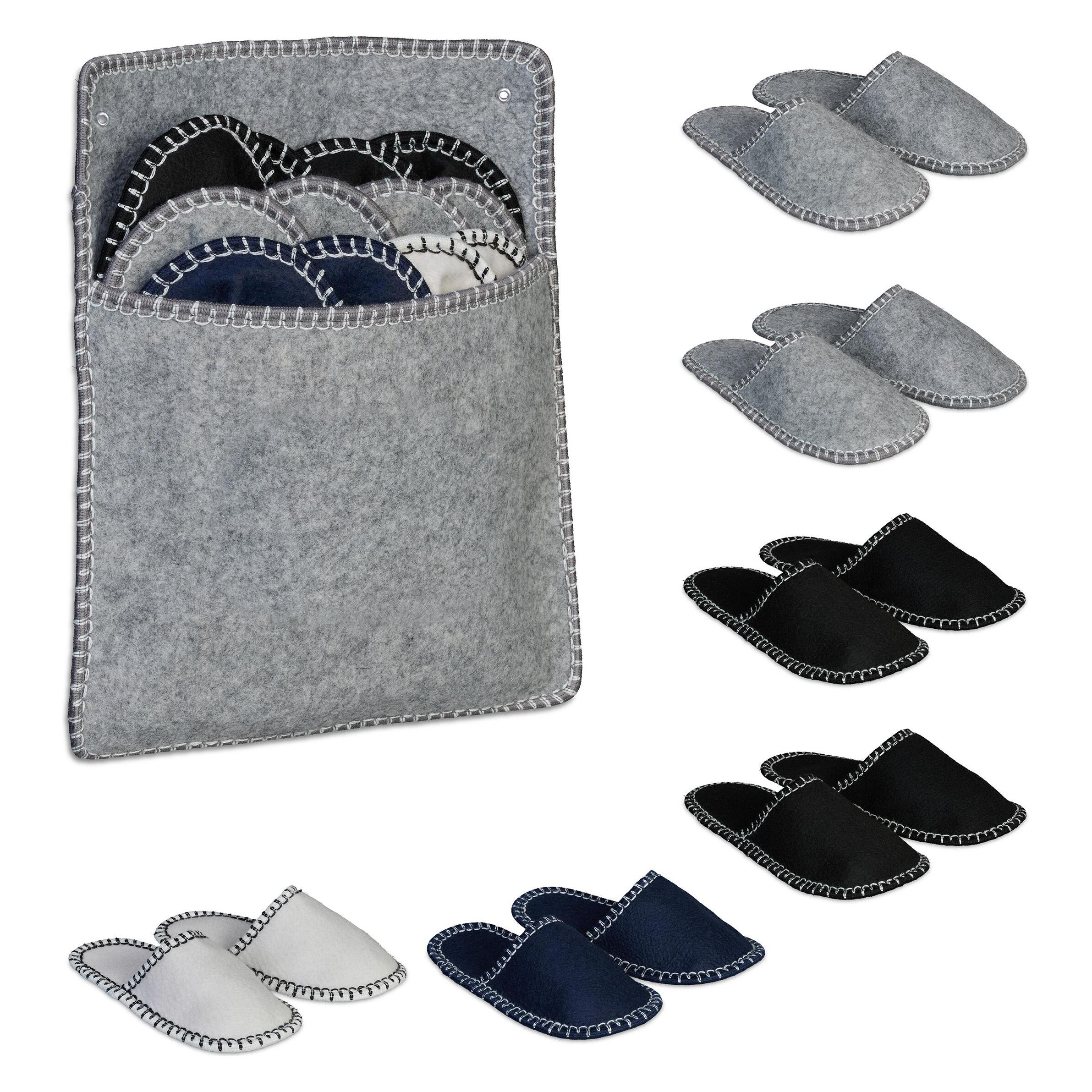 Relaxdays, Unisex, Hausschuhe, 6 Paar Gästehausschuhe Aus Filz, Grau, (37, 39, 40, 45)