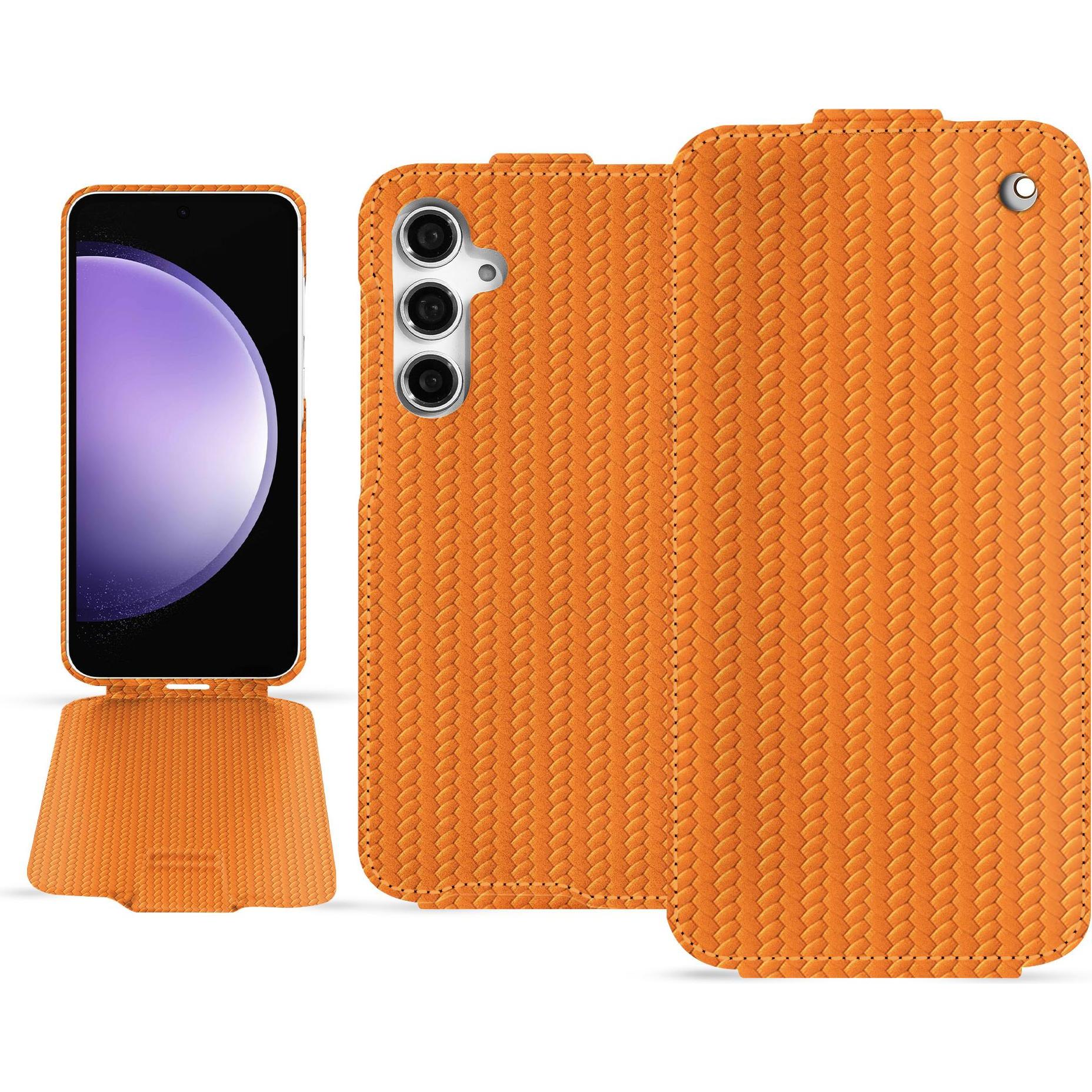 Noreve Lederschutzhülle vertikal (Samsung Galaxy S23 FE), Smartphone Hülle, Orange