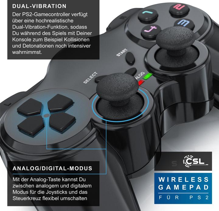 Actual product image CSL PlayStation Controller, Wireless PS2 Gamepad, 2.4 GHz Wireless Adapter with Dual Vibration (PS2)