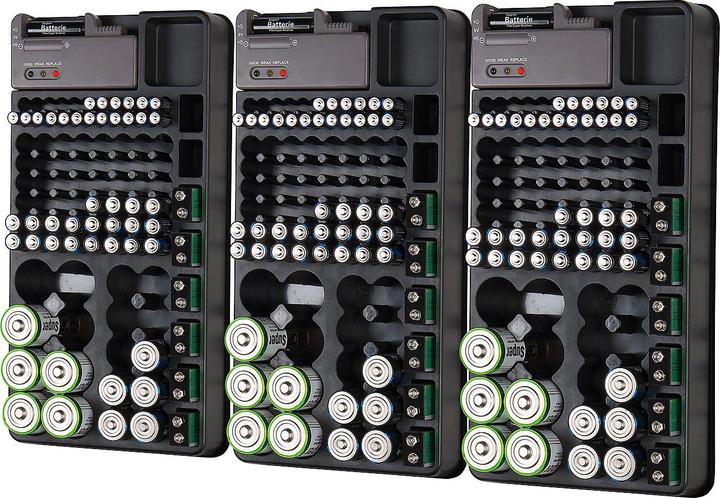Actual product image TKA Set of 3 2in1 battery organizer for 98 batteries incl. with battery tester