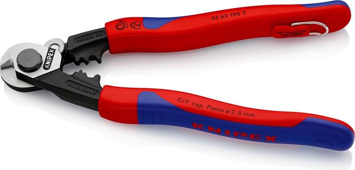 Produktbild Knipex Drahtseilschere L.190mm mit Befestigungsöse BK brüniert Griff 2Komp.-Hüllen Schneidwert Pianodrah... (321 mm)