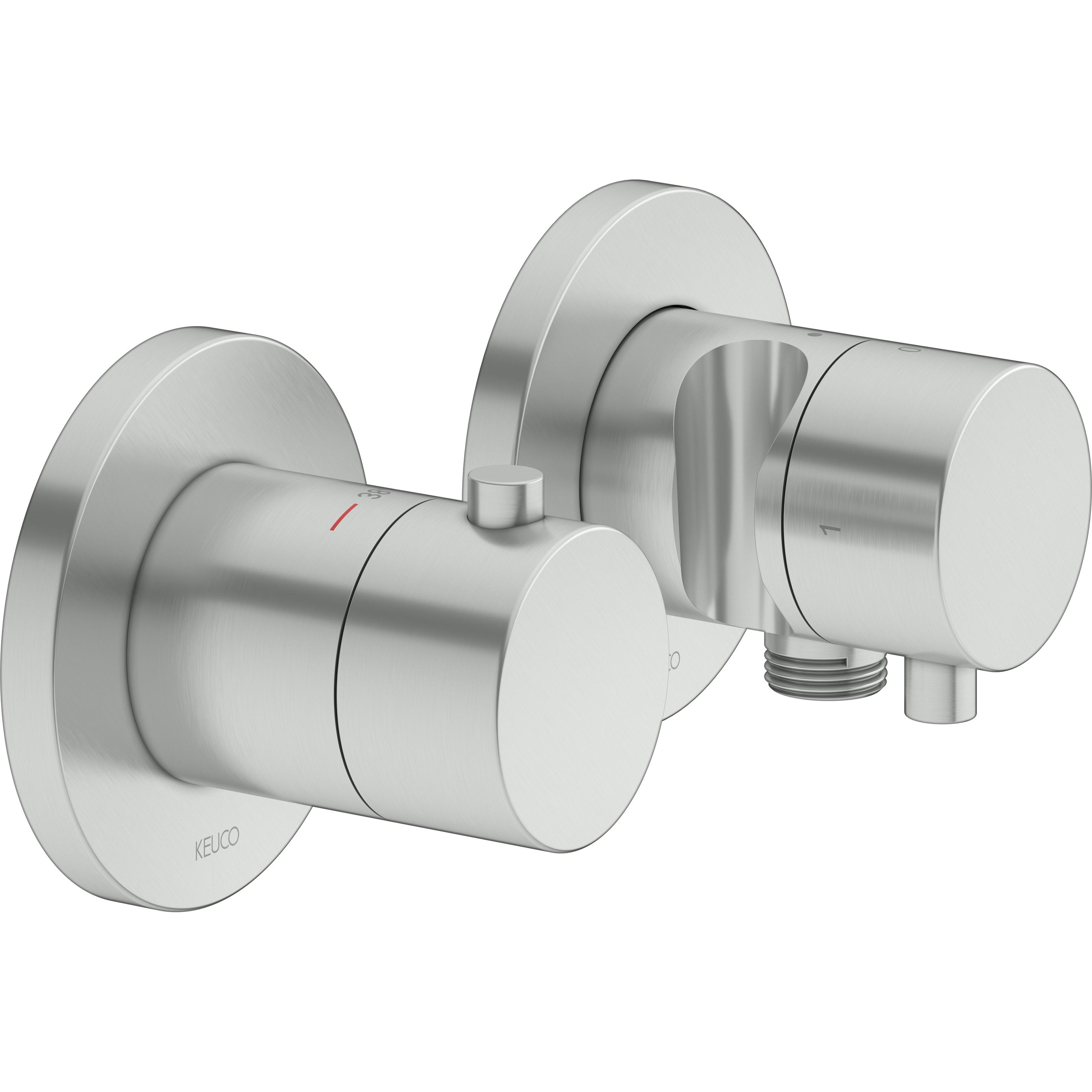Keuco, Badarmatur, PLAN blue Thermostatarmatur Set UP 2-Wege mit Schlauchanschluss und Brausehalter