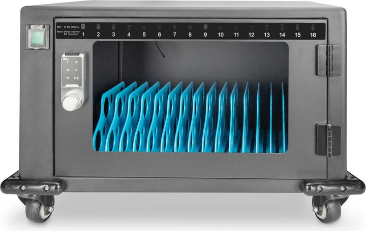 Produktbild Digitus Mobiler Ladeschrank, 14", USB-C, elektr. PIN Schl. 16 Ladestationen, Lüfter, 384 x 550 x 375 mm